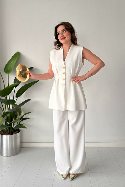 Pinstripe Pleated 2-Piece Blazer & Pants Set – Modern Fit