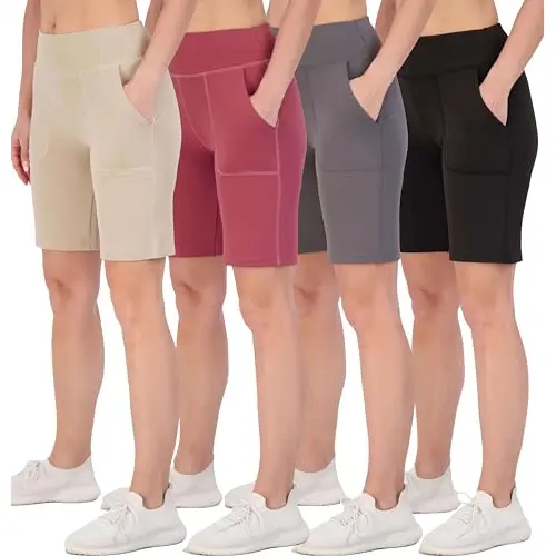 Women's 9" Bermuda Long High Waisted Shorts with Pockets Casual Workout Athletic (Available in Plus)