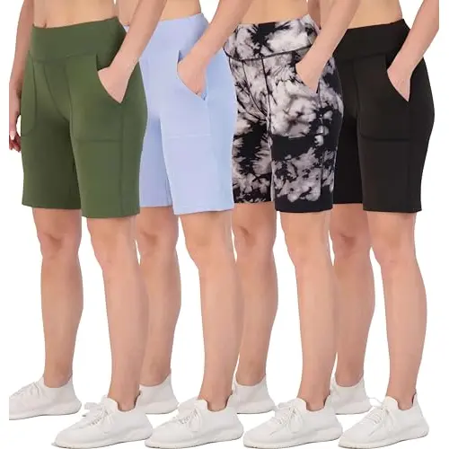 Women's 9" Bermuda Long High Waisted Shorts with Pockets Casual Workout Athletic (Available in Plus)