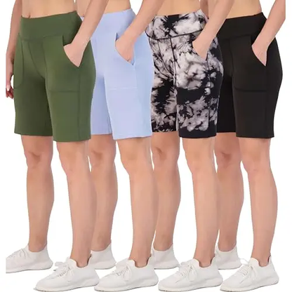 Women's 9" Bermuda Long High Waisted Shorts with Pockets Casual Workout Athletic (Available in Plus)