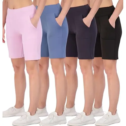 Women's 9" Bermuda Long High Waisted Shorts with Pockets Casual Workout Athletic (Available in Plus)