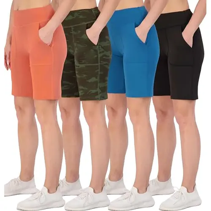 Women's 9" Bermuda Long High Waisted Shorts with Pockets Casual Workout Athletic (Available in Plus)