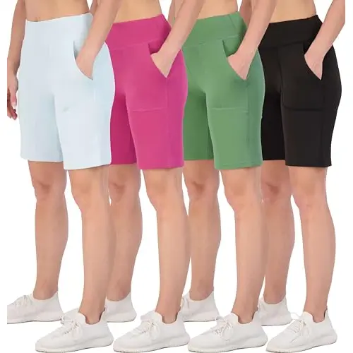 Women's 9" Bermuda Long High Waisted Shorts with Pockets Casual Workout Athletic (Available in Plus)