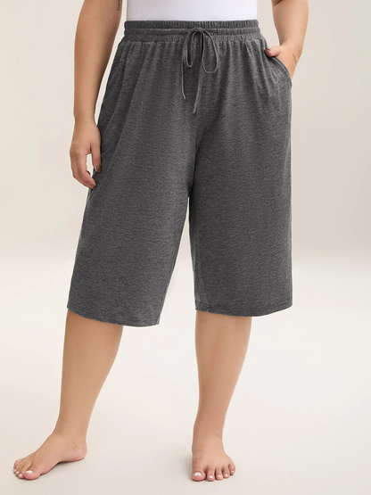 Plus Size Wide-Leg Capri Lounge Baggy Pants