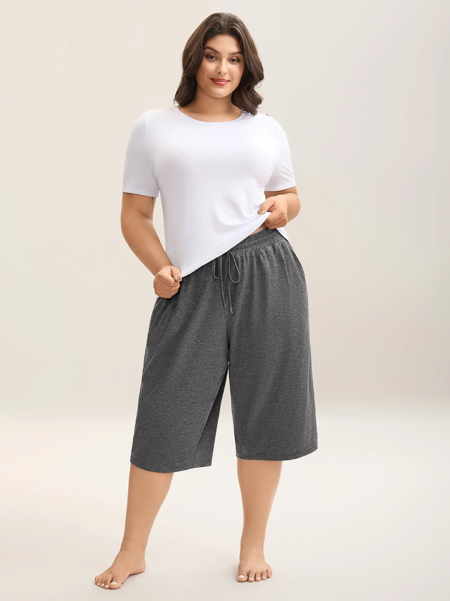 Plus Size Wide-Leg Capri Lounge Baggy Pants