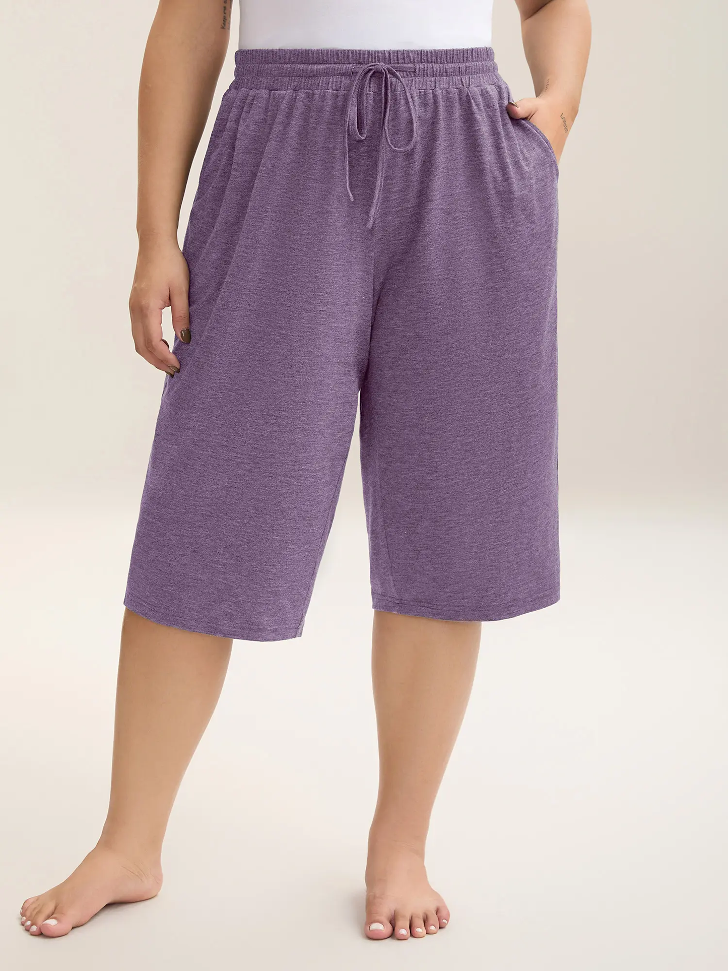 Plus Size Wide-Leg Capri Lounge Baggy Pants