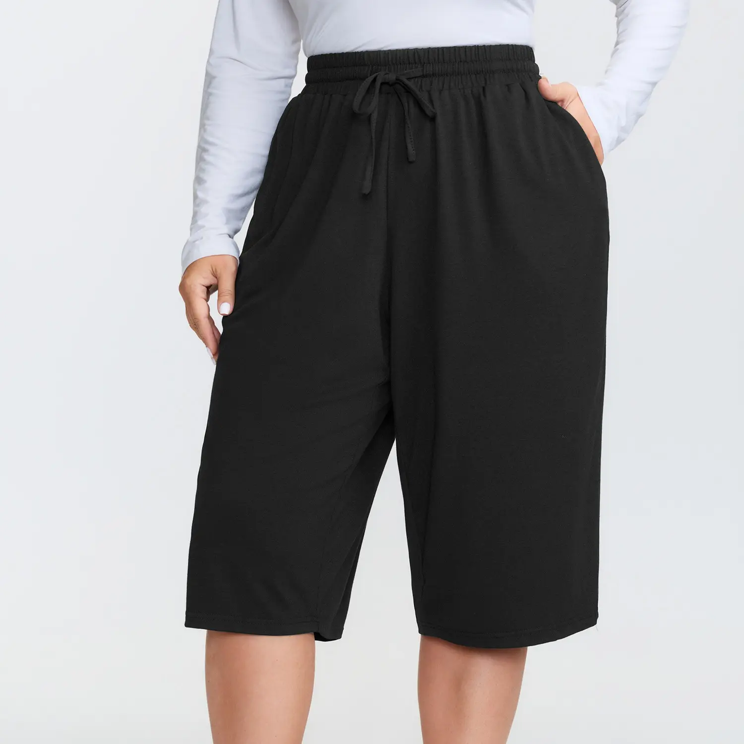 Plus Size Wide-Leg Capri Lounge Baggy Pants