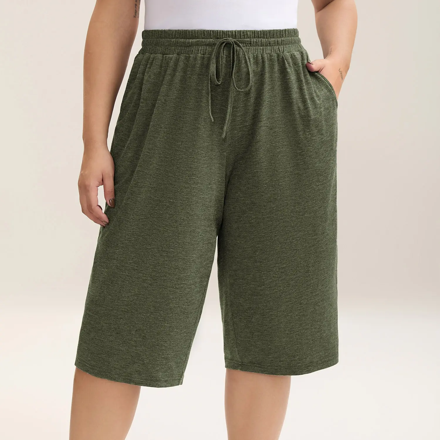 Plus Size Wide-Leg Capri Lounge Baggy Pants