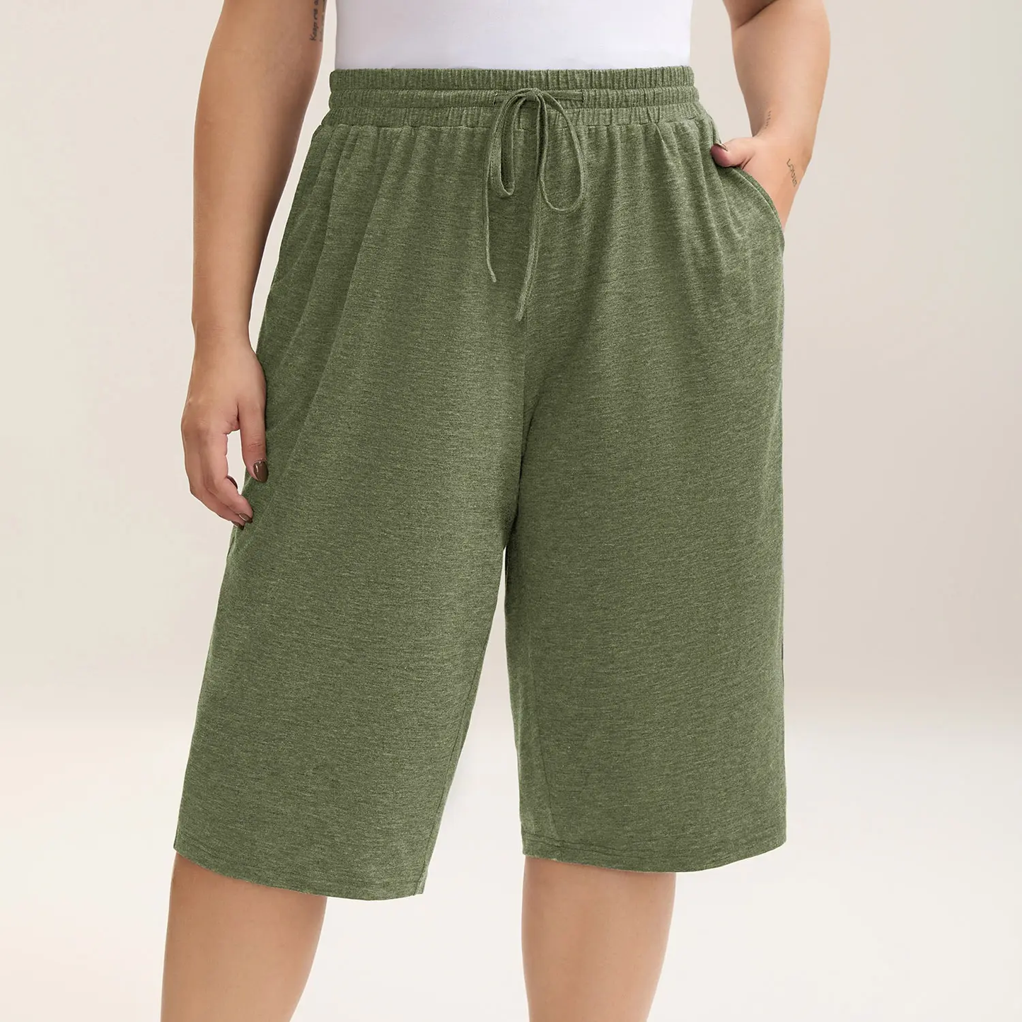 Plus Size Wide-Leg Capri Lounge Baggy Pants