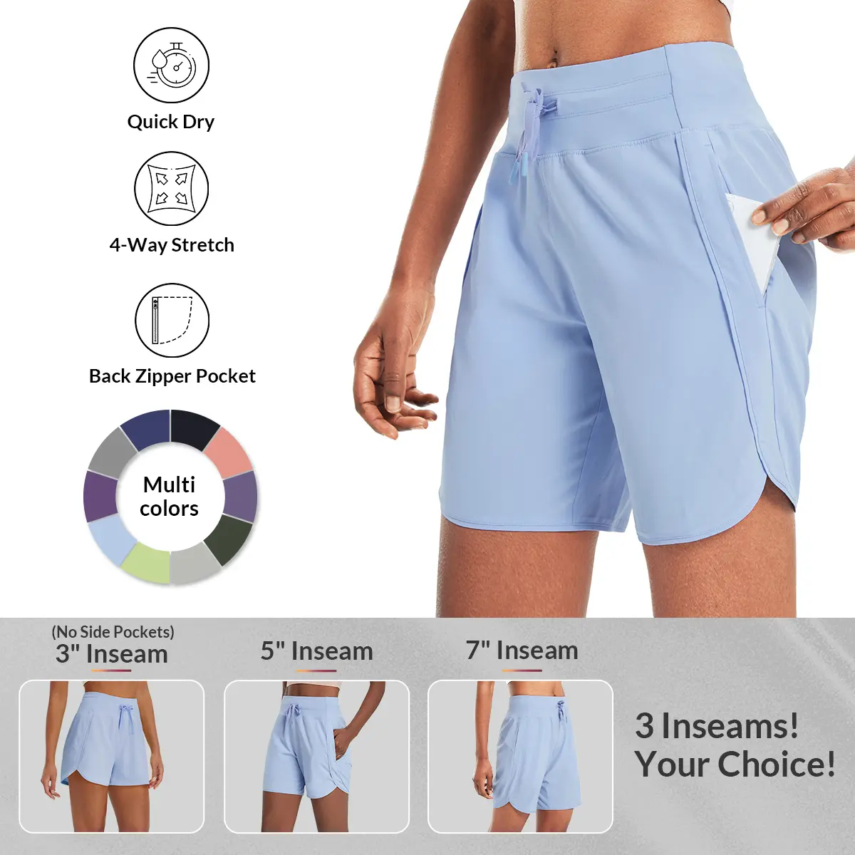 Women's High-Waist Quick Dry Athletic Shorts (3"/5"/7" Inseam)