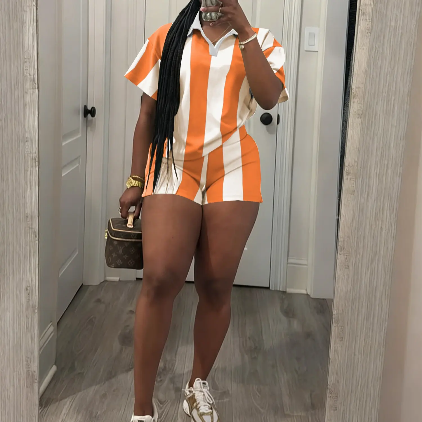 Women's 2026 Spring Two Piece Set Striped Short Sleeve