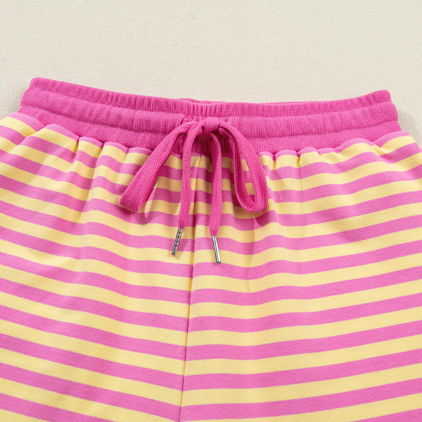 Women's Stripe Two Piece Set Drop Shoulder Casual T Shirt & Short Set