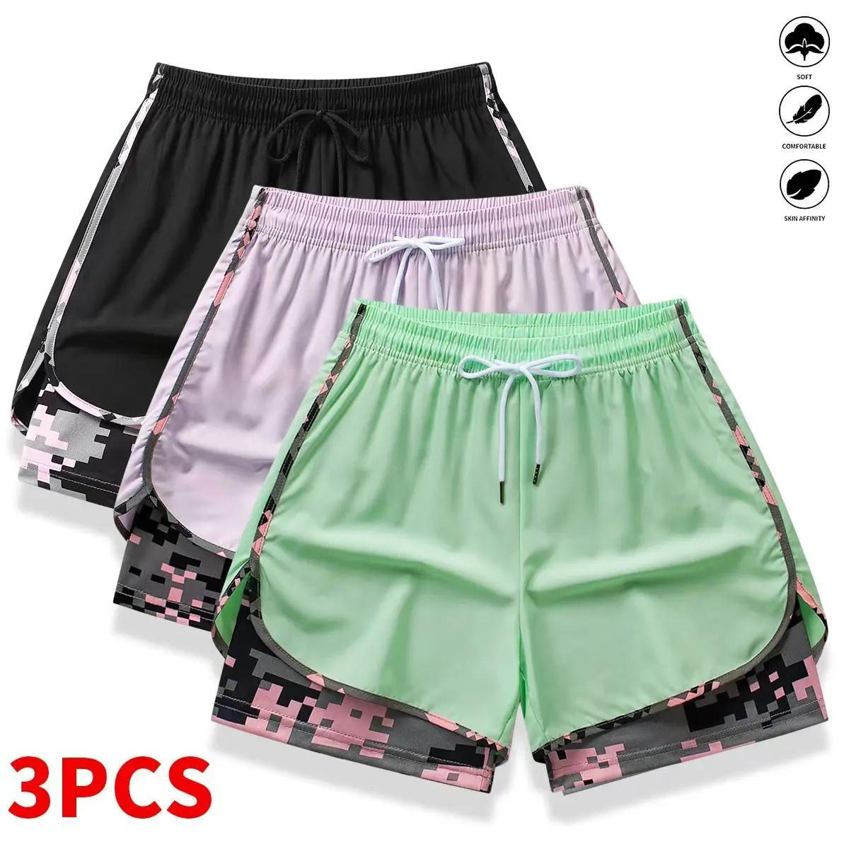 8-pack women’s casual athletic shorts with built-in liner