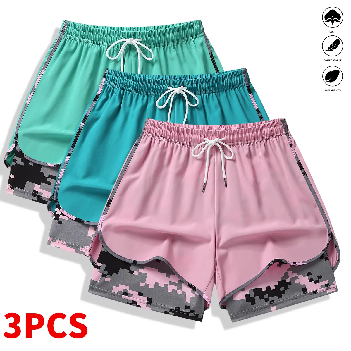 8-pack women’s casual athletic shorts with built-in liner