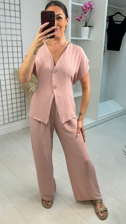Women's Elegant Button Front Co-Ord Lounge Set