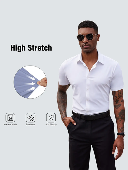 Men's Stretch Dress Shirts Short Sleeve Slim Fit