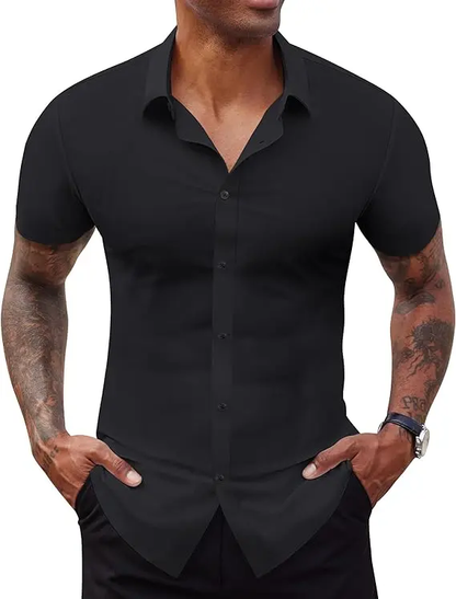 Men's Stretch Dress Shirts Short Sleeve Slim Fit