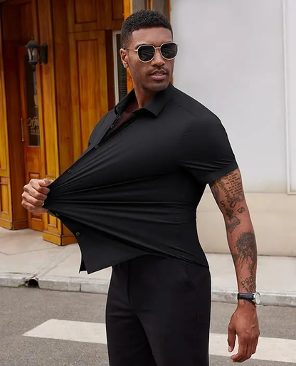 Men's Stretch Dress Shirts Short Sleeve Slim Fit