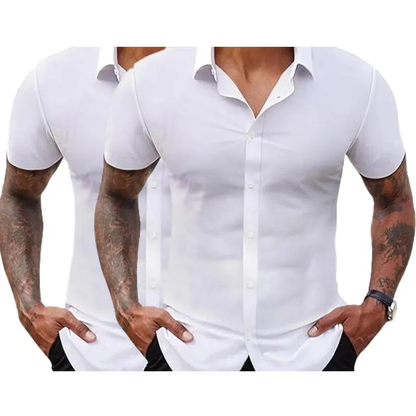 Men's Stretch Dress Shirts Short Sleeve Slim Fit