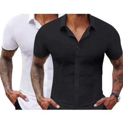 Men's Stretch Dress Shirts Short Sleeve Slim Fit