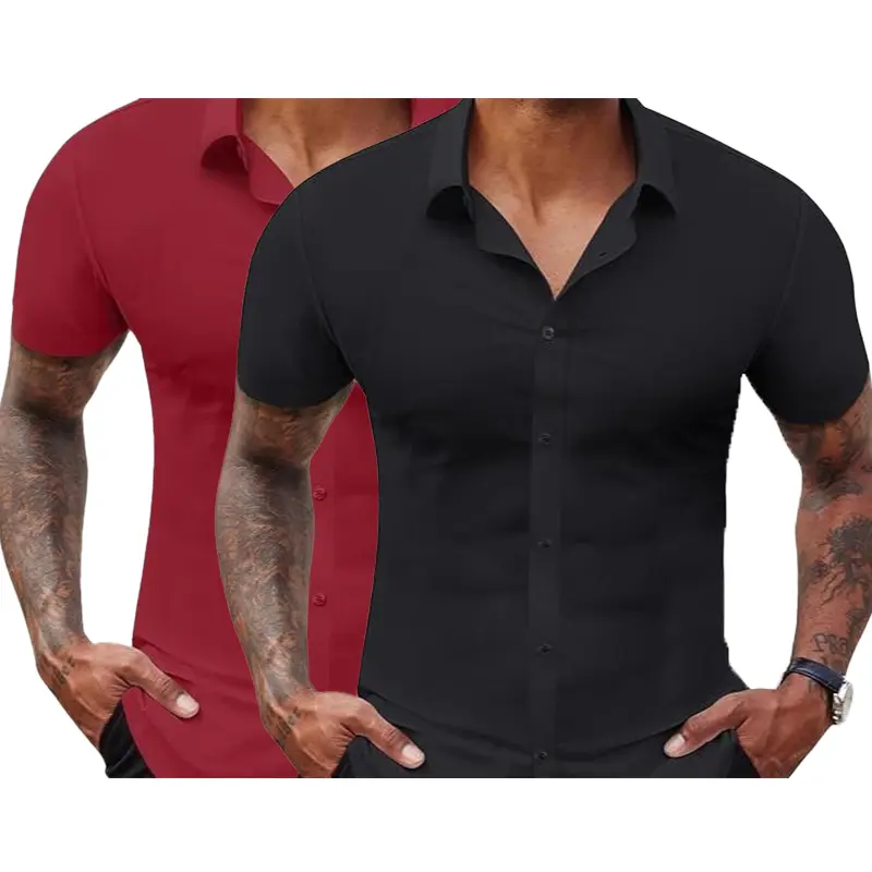 Men's Stretch Dress Shirts Short Sleeve Slim Fit
