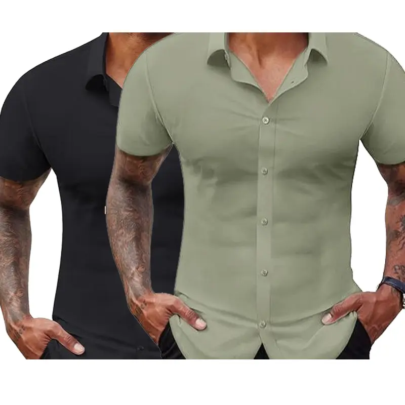 Men's Stretch Dress Shirts Short Sleeve Slim Fit