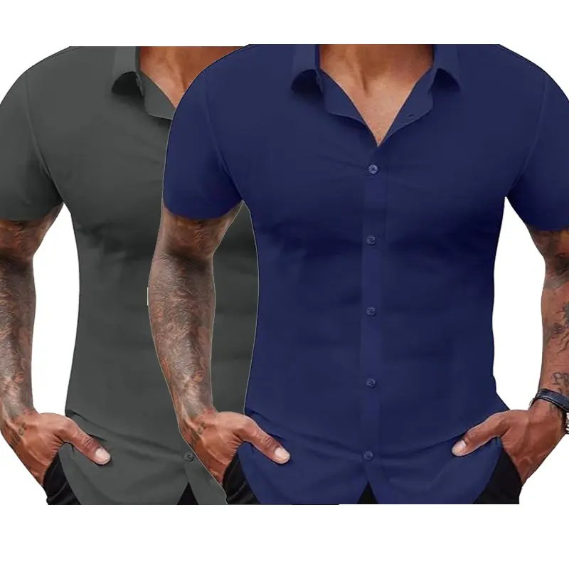 Men's Stretch Dress Shirts Short Sleeve Slim Fit
