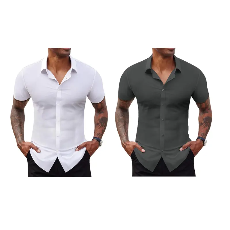 Men's Stretch Dress Shirts Short Sleeve Slim Fit