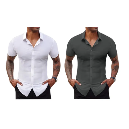 Men's Stretch Dress Shirts Short Sleeve Slim Fit