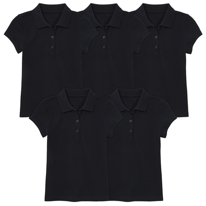 5 Pack Girls Short Sleeve Stretch Pique Polo Shirts School Uniform