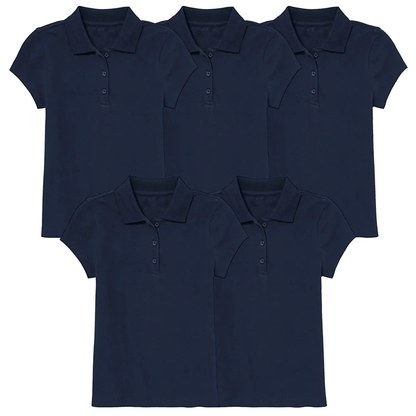 5 Pack Girls Short Sleeve Stretch Pique Polo Shirts School Uniform