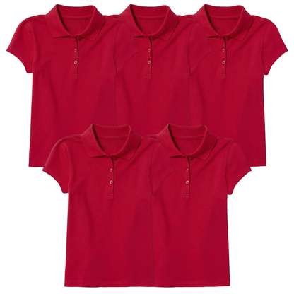 5 Pack Girls Short Sleeve Stretch Pique Polo Shirts School Uniform
