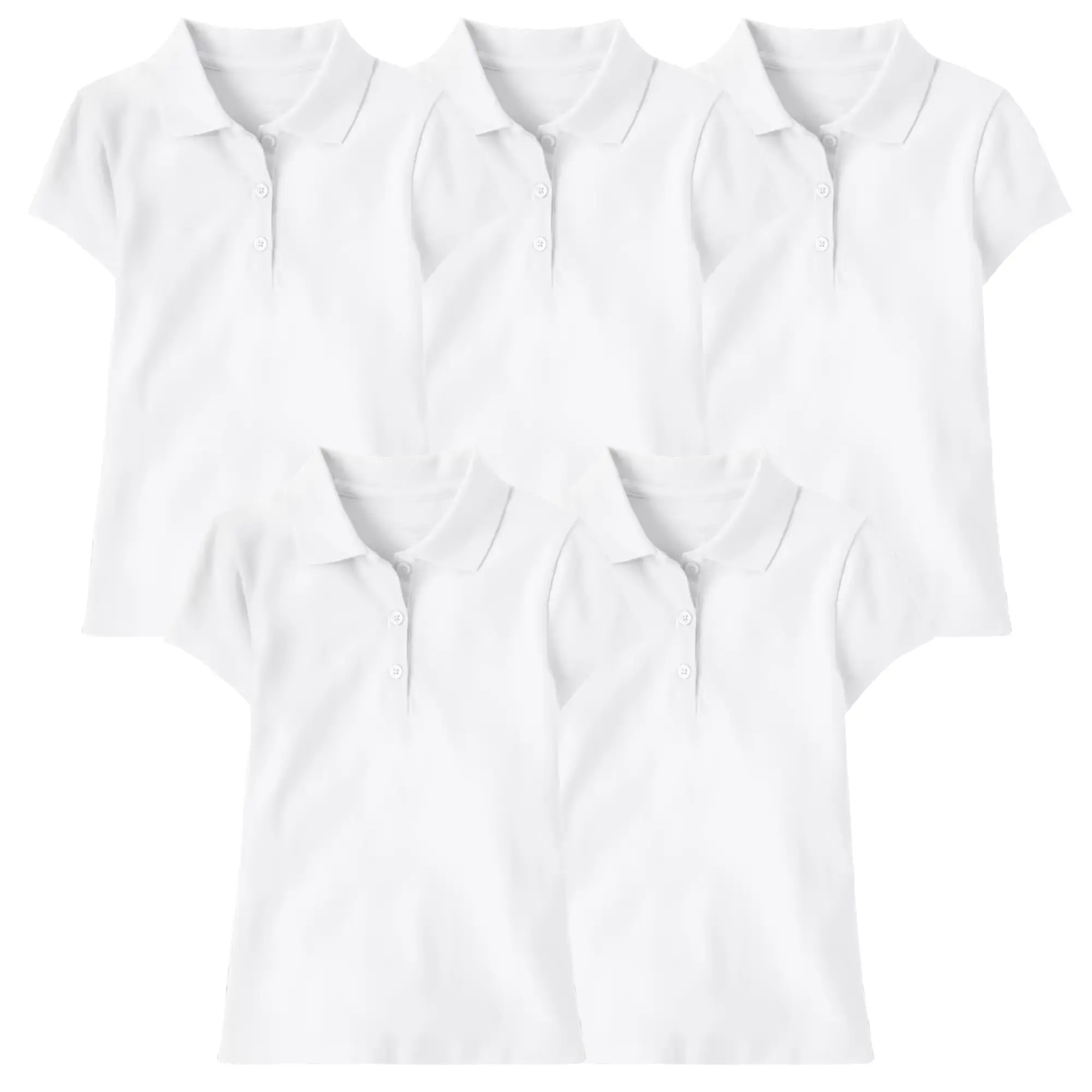 5 Pack Girls Short Sleeve Stretch Pique Polo Shirts School Uniform