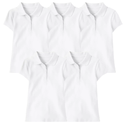 5 Pack Girls Short Sleeve Stretch Pique Polo Shirts School Uniform