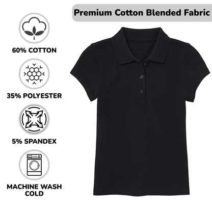 5 Pack Girls Short Sleeve Stretch Pique Polo Shirts School Uniform