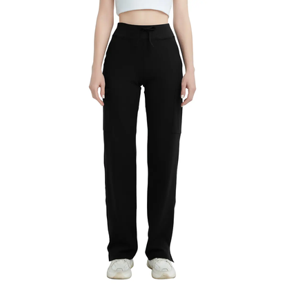 High Rise Yoga Scrub Pants Women - Straight Leg Uniform Pants with Cargo Pocket