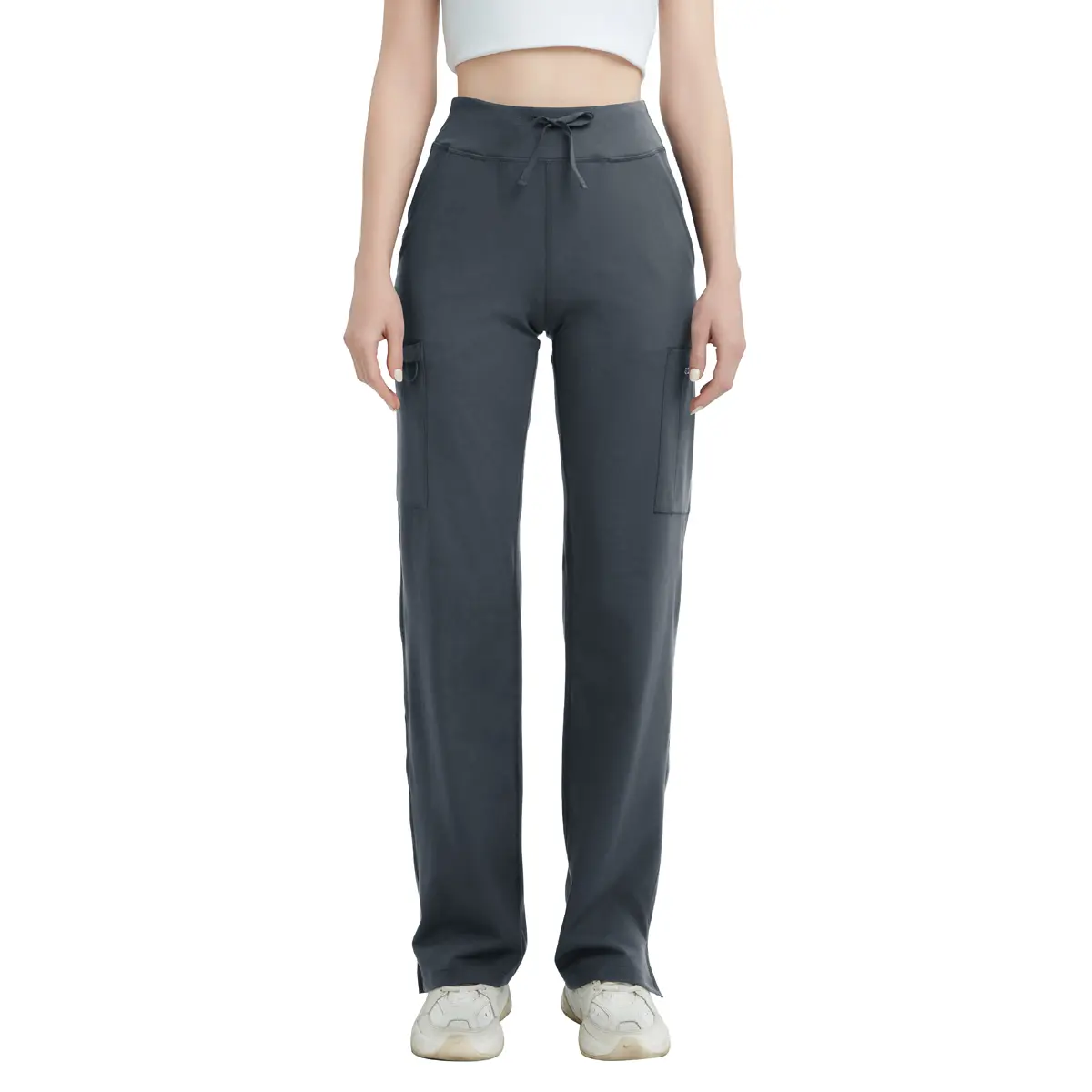 High Rise Yoga Scrub Pants Women - Straight Leg Uniform Pants with Cargo Pocket