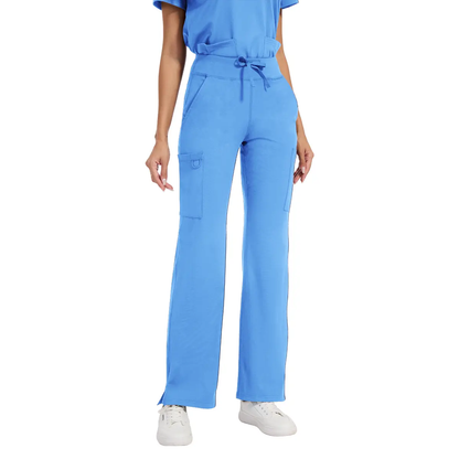 High Rise Yoga Scrub Pants Women - Straight Leg Uniform Pants with Cargo Pocket