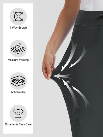 High Rise Yoga Scrub Pants Women - Straight Leg Uniform Pants with Cargo Pocket