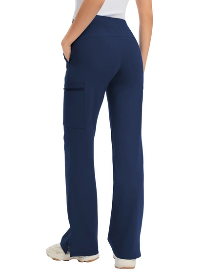High Rise Yoga Scrub Pants Women - Straight Leg Uniform Pants with Cargo Pocket