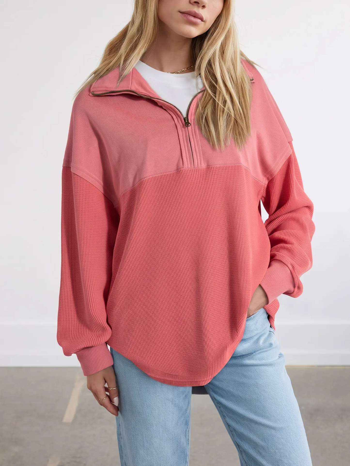 Women's Half-Zip Waffle Knit Tops