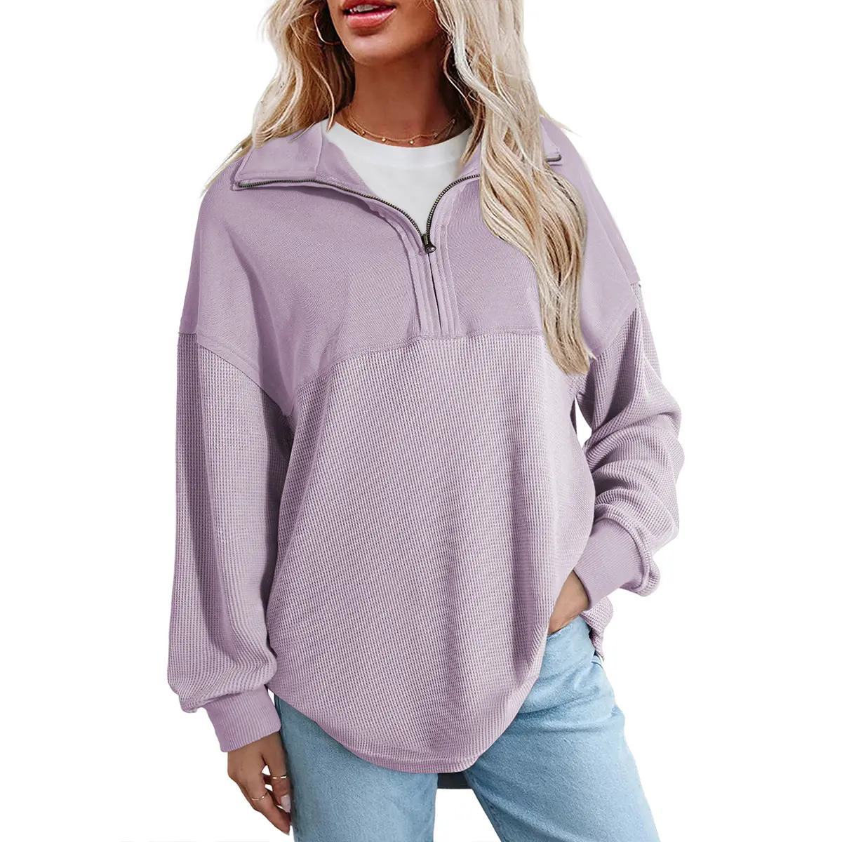 Women's Half-Zip Waffle Knit Tops