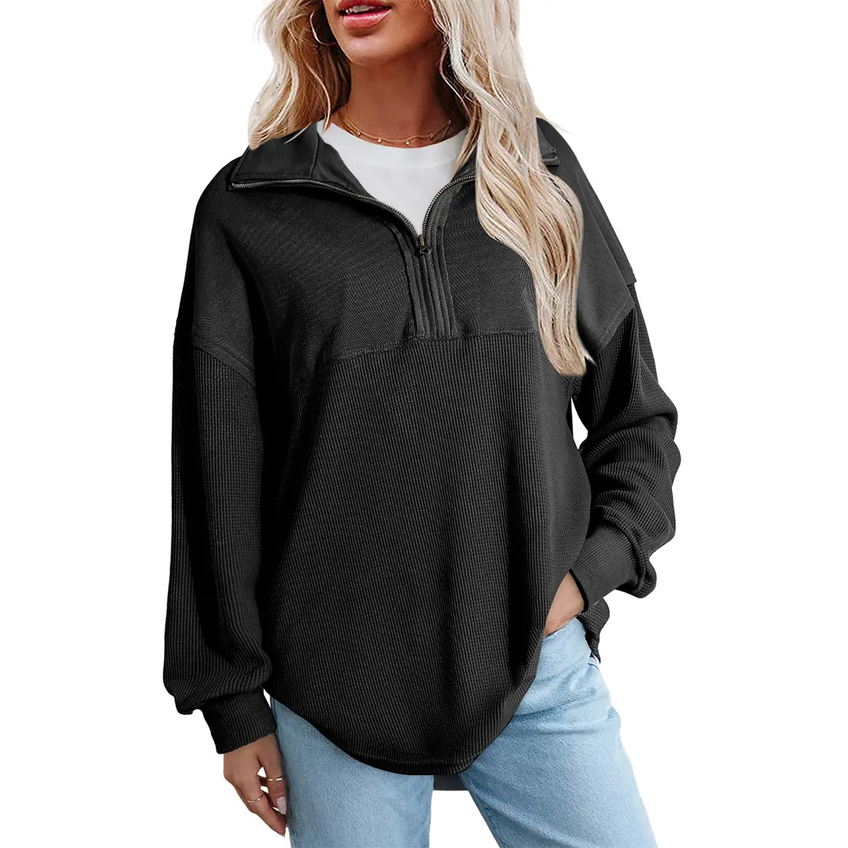 Women's Half-Zip Waffle Knit Tops