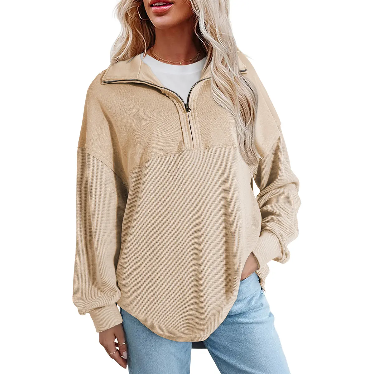 Women's Half-Zip Waffle Knit Tops