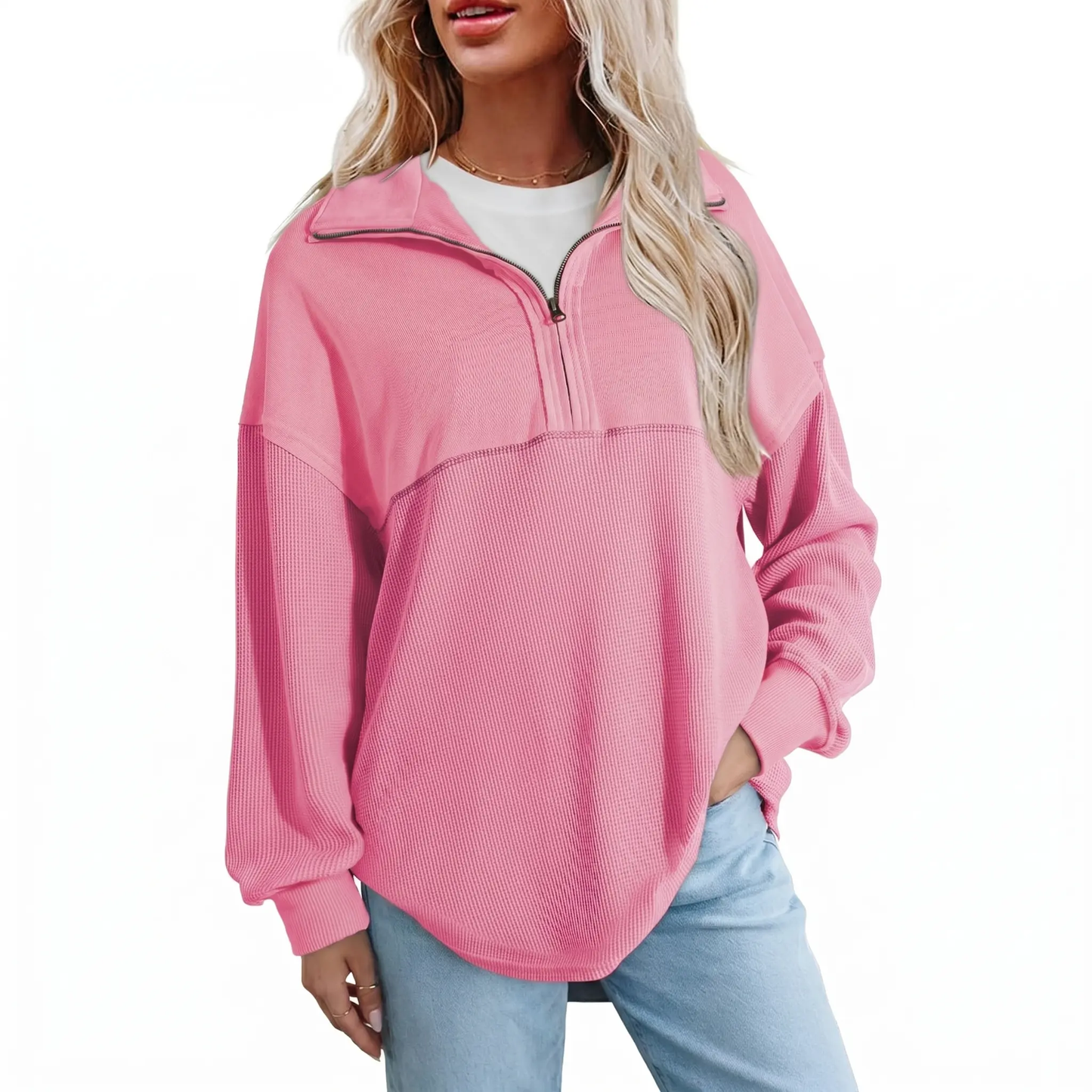 Women's Half-Zip Waffle Knit Tops