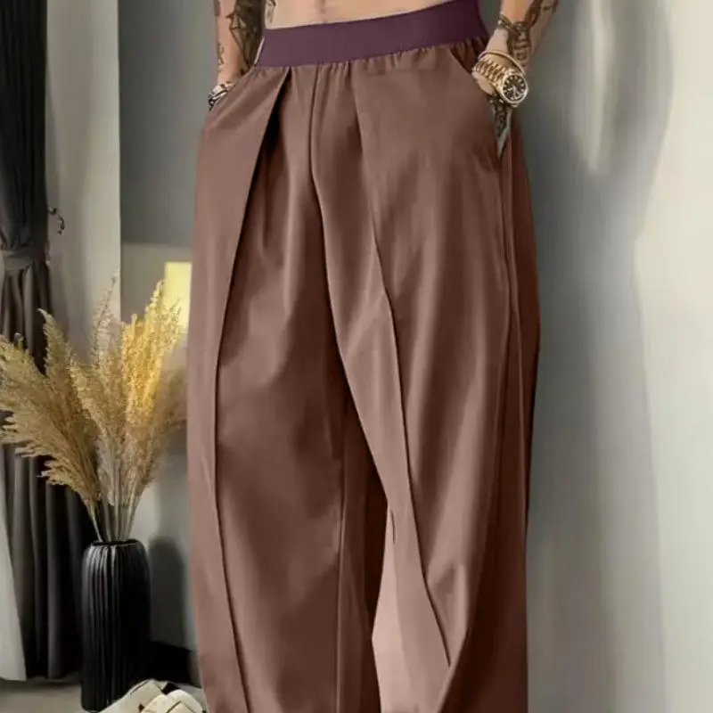 Men's Solid Color Pleated Loose Wide-Leg Dress Pants