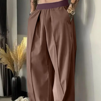 Men's Solid Color Pleated Loose Wide-Leg Dress Pants