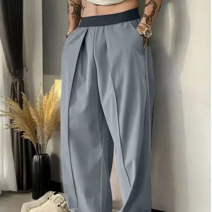 Men's Solid Color Pleated Loose Wide-Leg Dress Pants