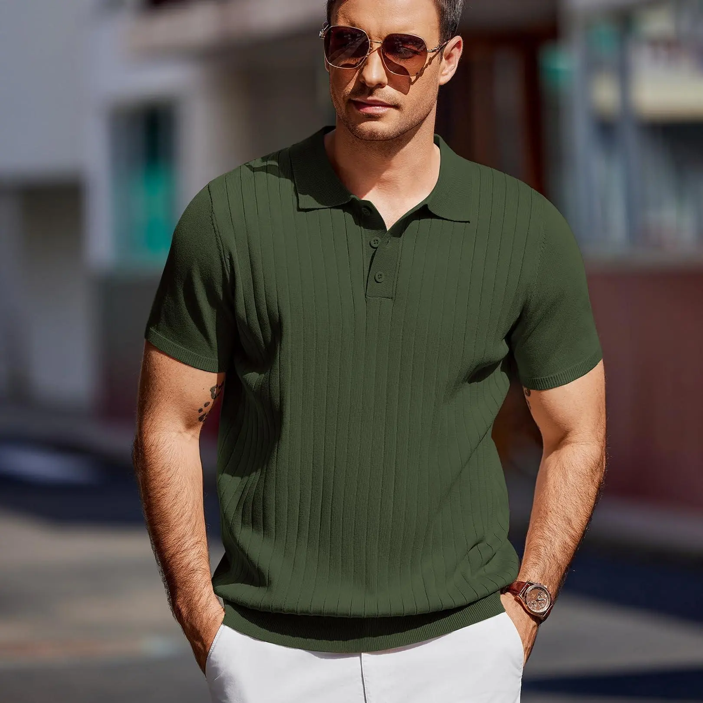 Men's Knit Polo Shirts Short Sleeve