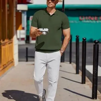 Men's Knit Polo Shirts Short Sleeve